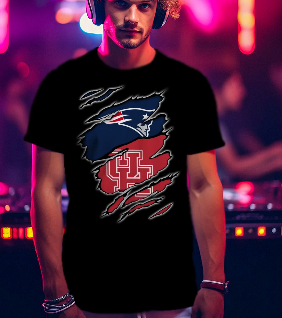 Patriots And Houston Cougars Logo Fusion T-Shirt