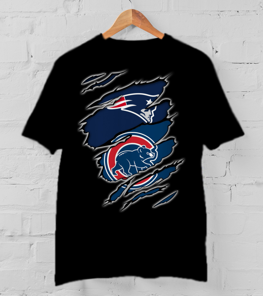 Patriots And Cubs Logos Combined In Claw Mark T-Shirt