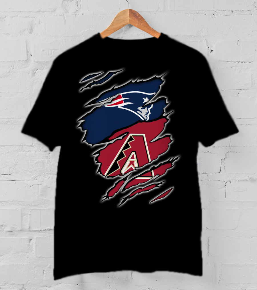 Patriots New England Football Meets Arizona Diamondbacks Baseball Fan Logo Crossover T-Shirt