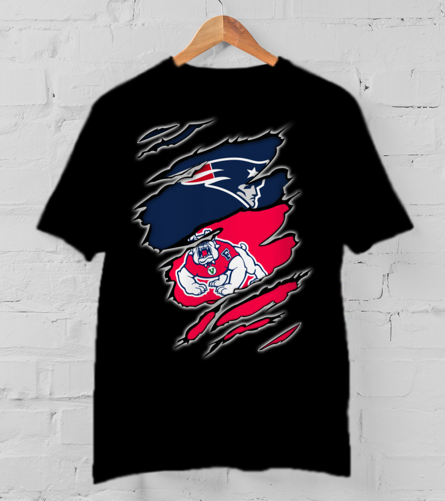 New England Patriots And Fresno State Bulldogs Torn T-Shirt