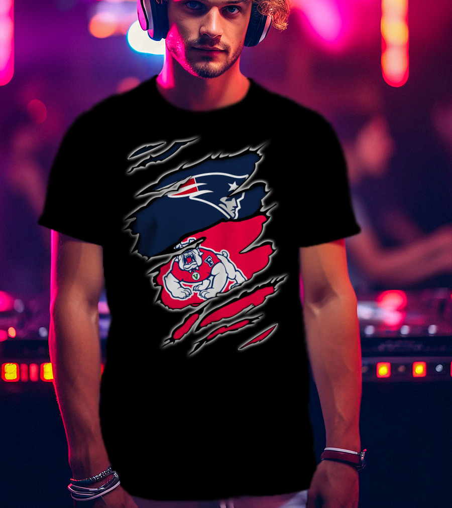 New England Patriots And Fresno State Bulldogs Torn T-Shirt