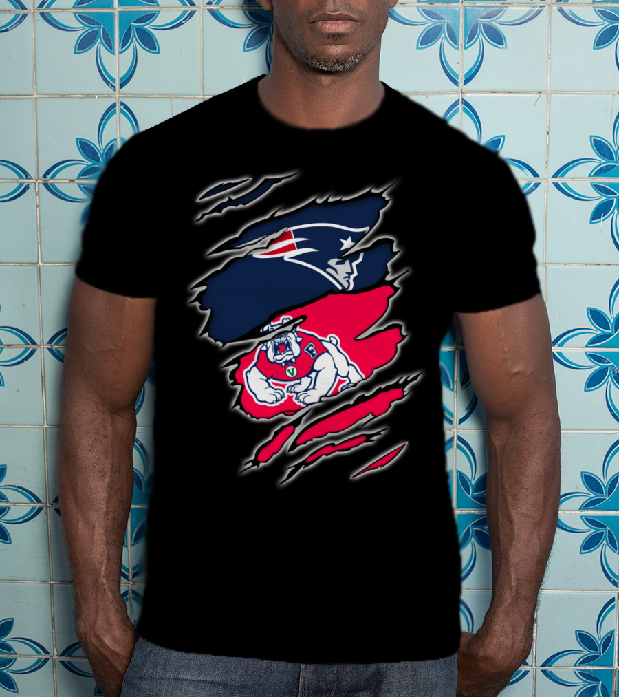 New England Patriots And Fresno State Bulldogs Torn T-Shirt