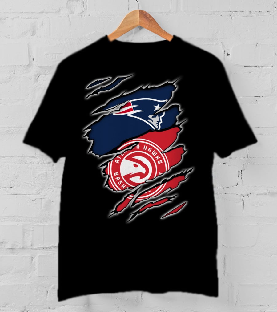 New England Patriots Atlanta Hawks Logo Mashup T-Shirt