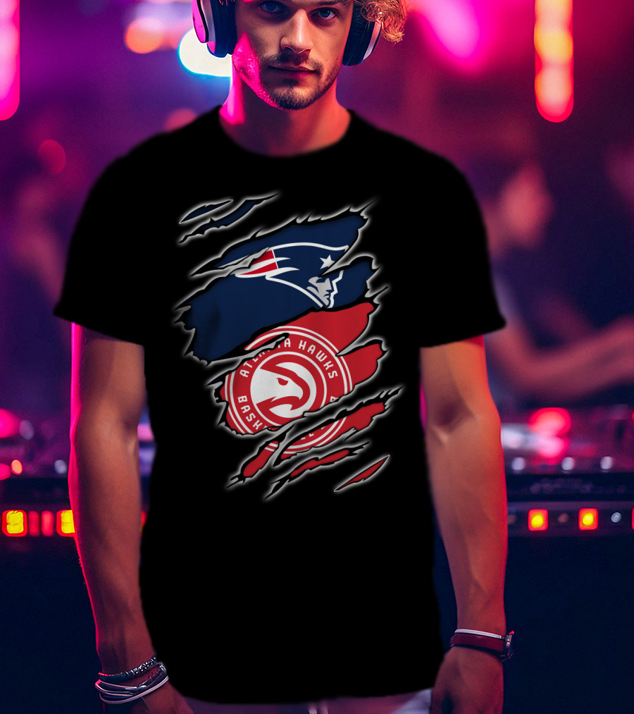 New England Patriots Atlanta Hawks Logo Mashup T-Shirt