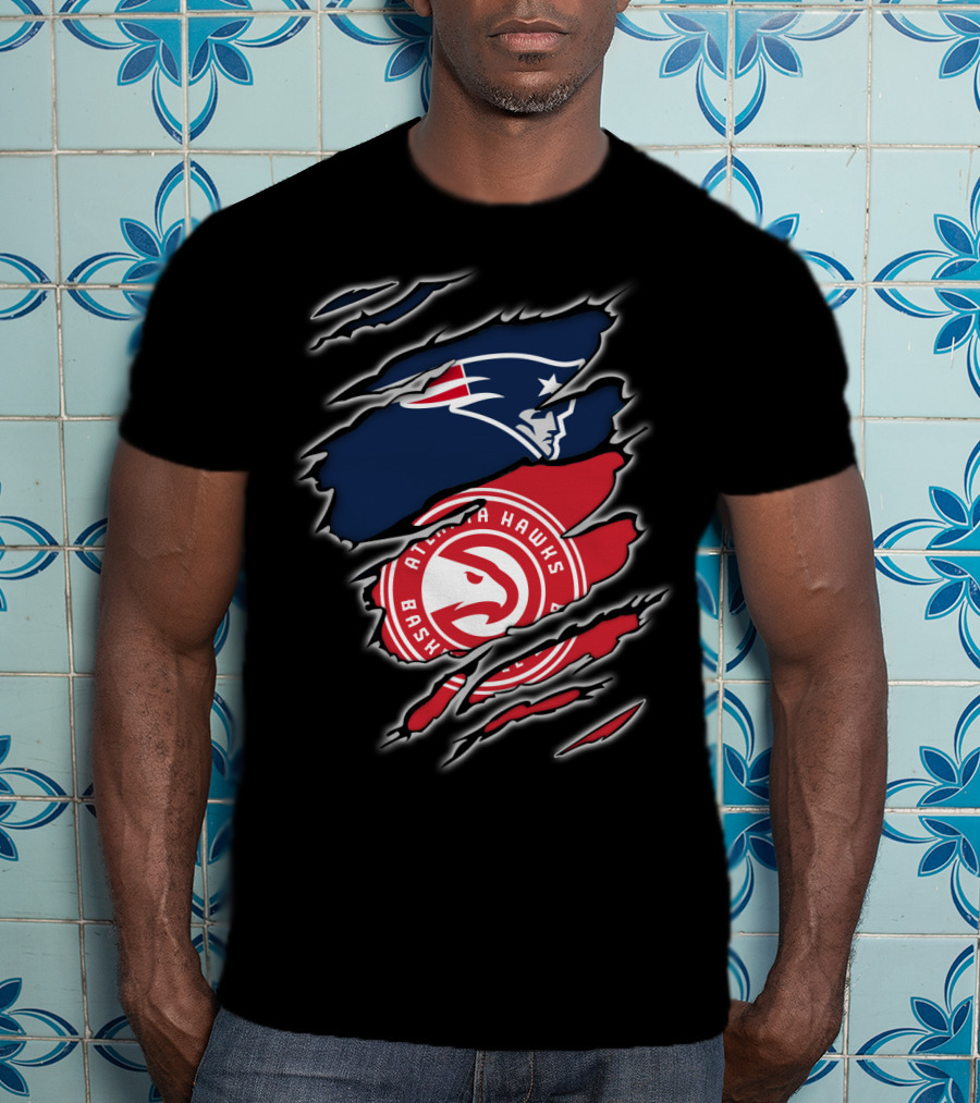 New England Patriots Atlanta Hawks Logo Mashup T-Shirt
