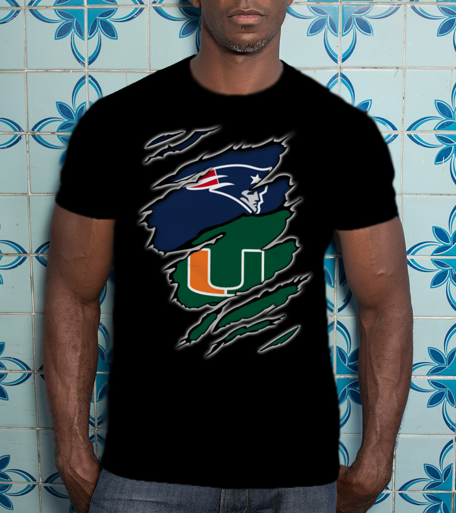 New England Patriots Miami Hurricanes Claw Marks T-Shirt