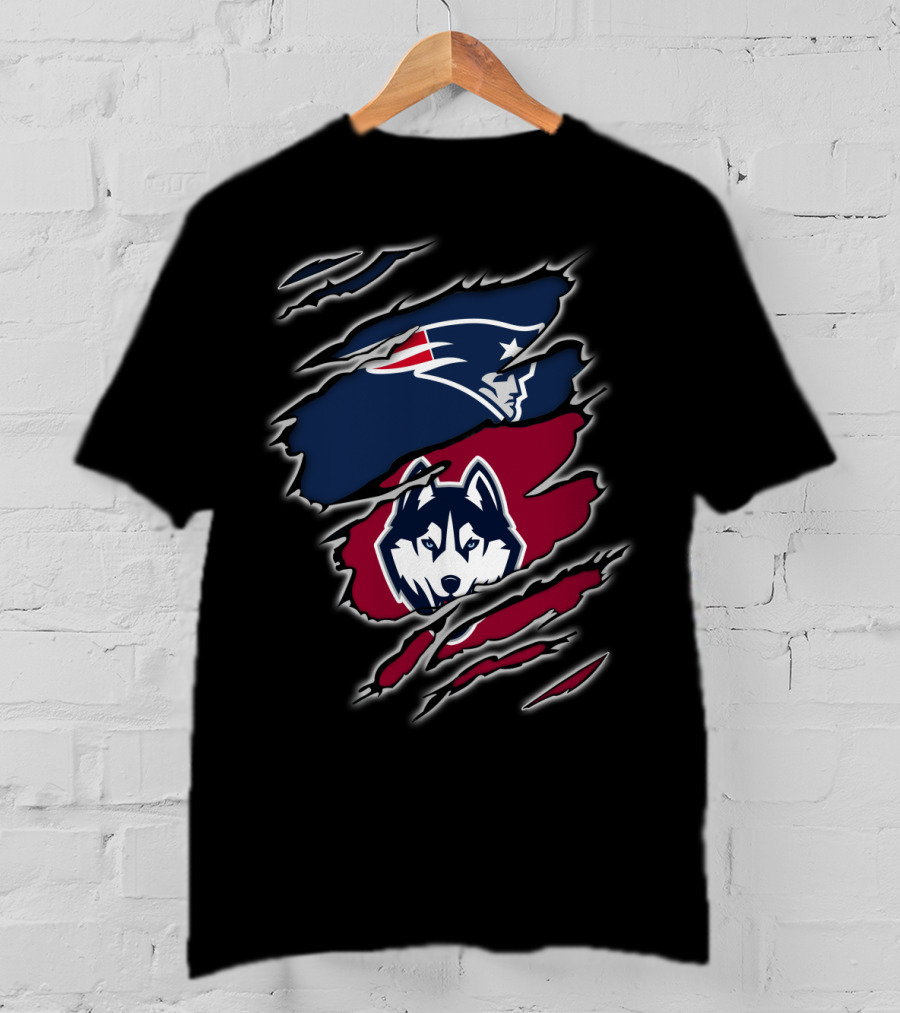Patriots And Huskies Fused Logo Claw Slashes T-Shirt