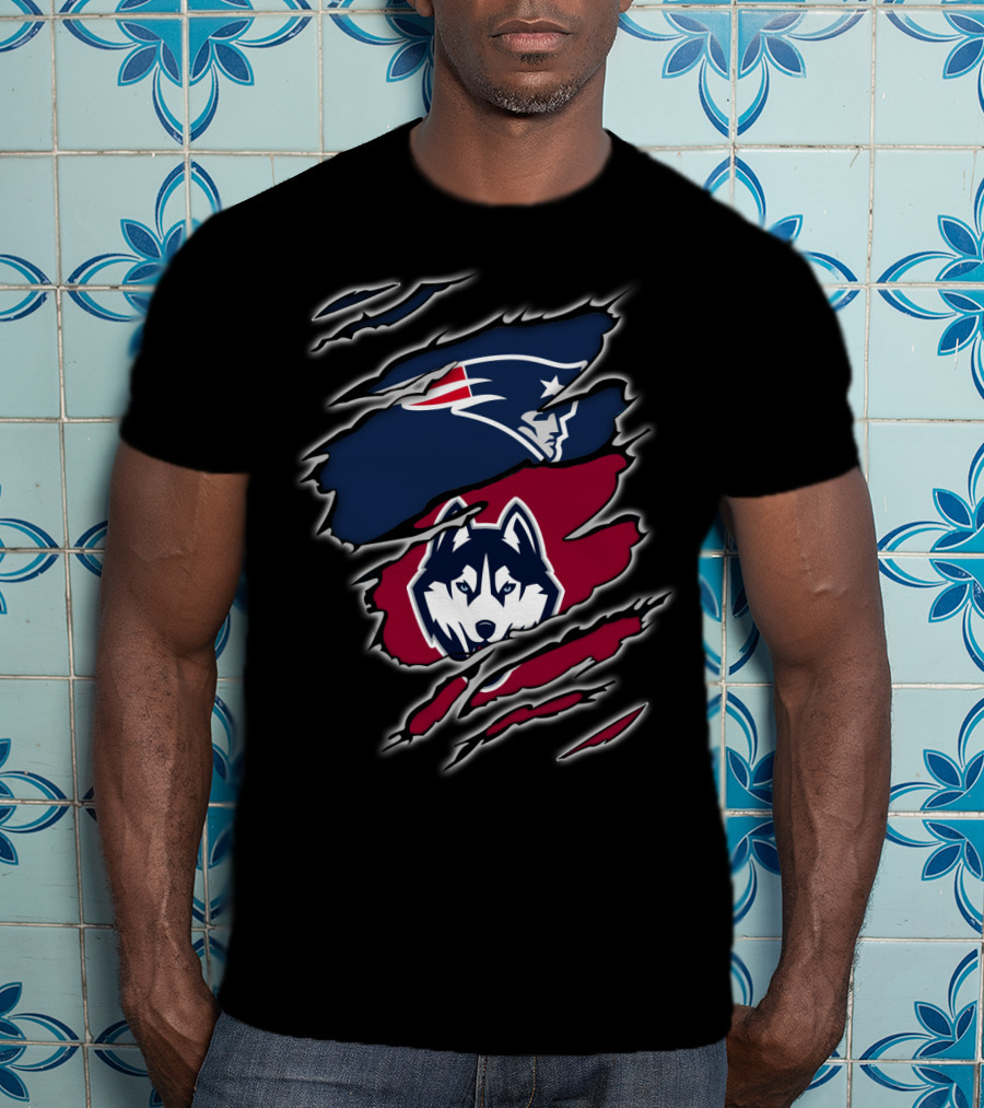 Patriots And Huskies Fused Logo Claw Slashes T-Shirt