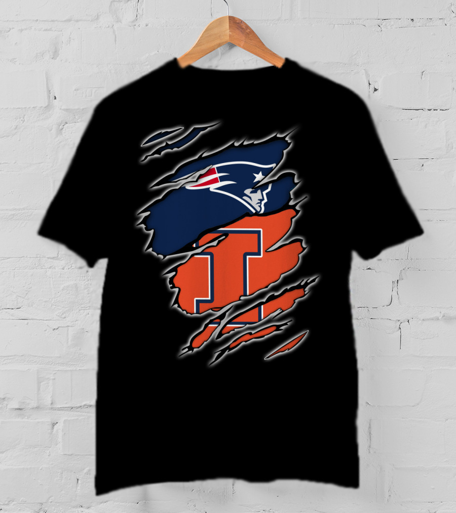 Patriots Logo Over Illinois Fighting Illini T-Shirt