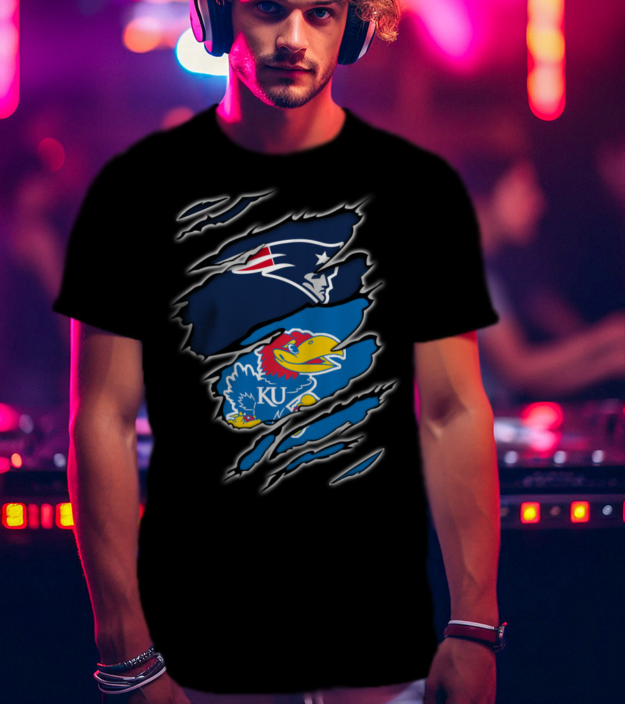 Patriots Jayhawk KU іn Τorn Rіp Ρeek Sensors T-Shirt