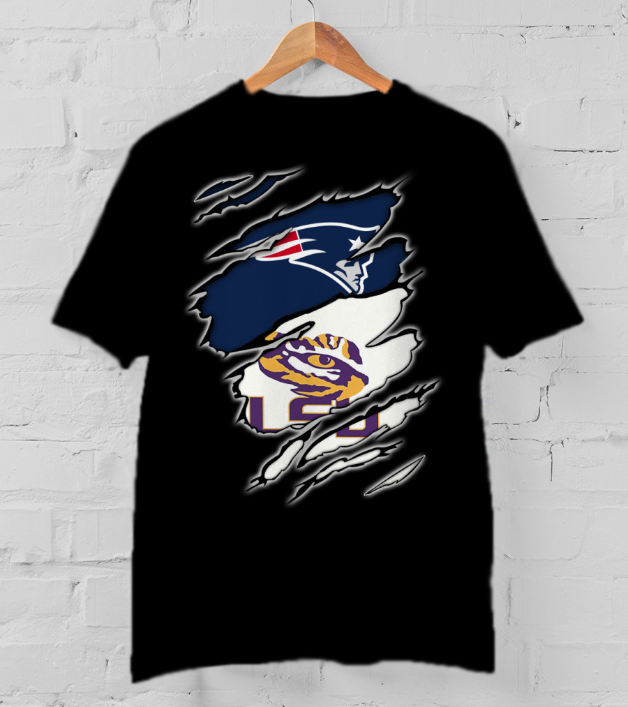 New England Patriots And LSU Tigers Logo Mashup T-Shirt