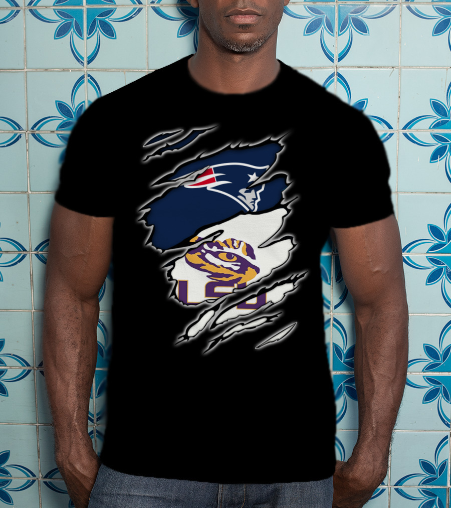 New England Patriots And LSU Tigers Logo Mashup T-Shirt