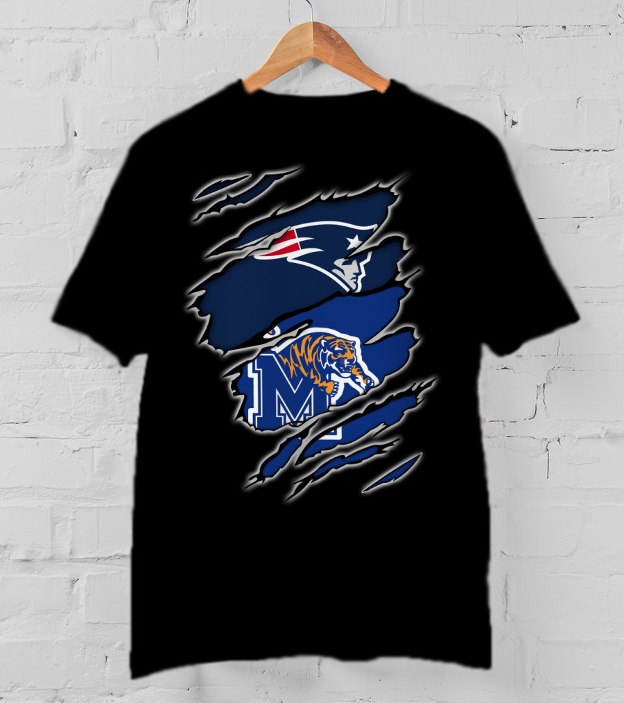 New England Patriots And Memphis Tigers Claw Marks T-Shirt
