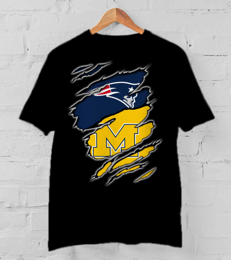 Patriots Logo And Michigan Block M Claw Marks T-Shirt