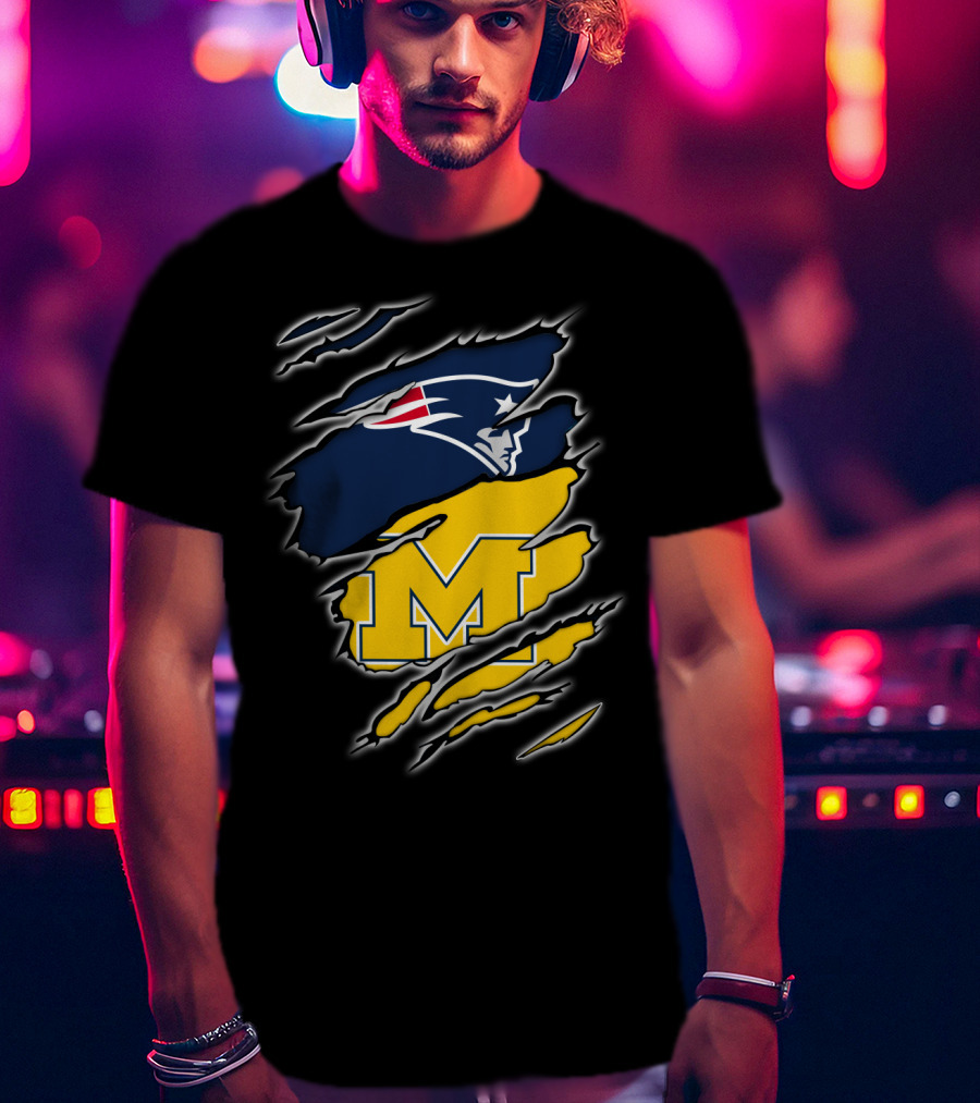 Patriots Logo And Michigan Block M Claw Marks T-Shirt