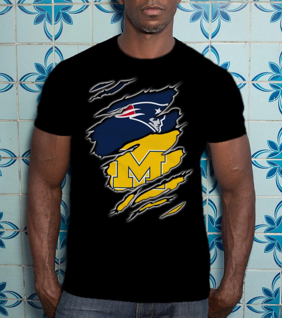 Patriots Logo And Michigan Block M Claw Marks T-Shirt