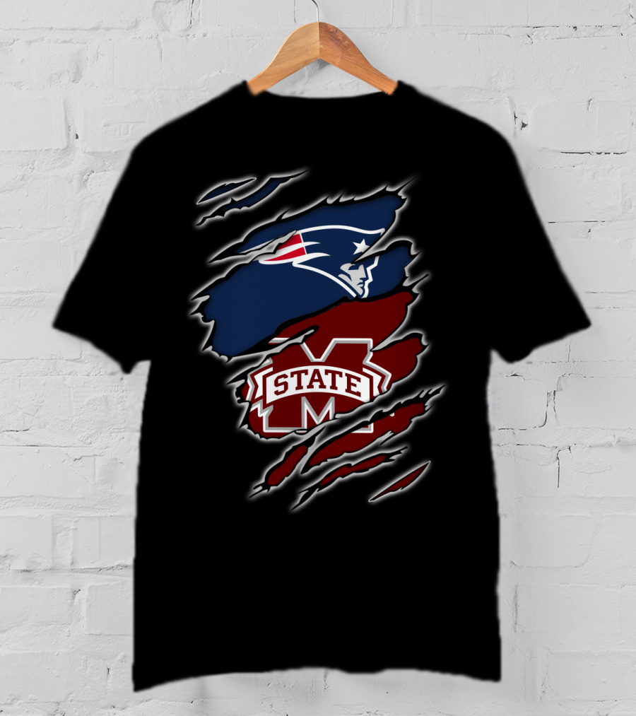 Patriots Face And MS State Logo Claw Rips T-Shirt