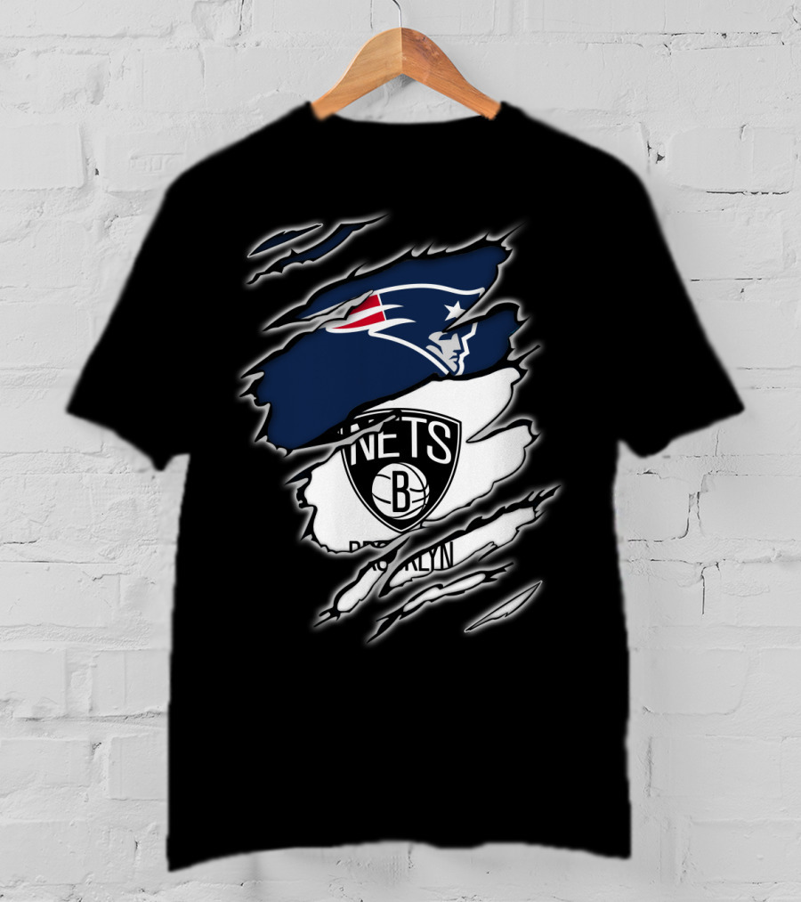 New England Patriots And Brooklyn Nets Ripped T-Shirt