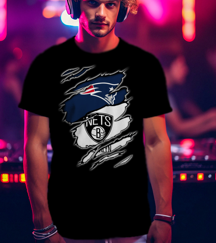 New England Patriots And Brooklyn Nets Ripped T-Shirt