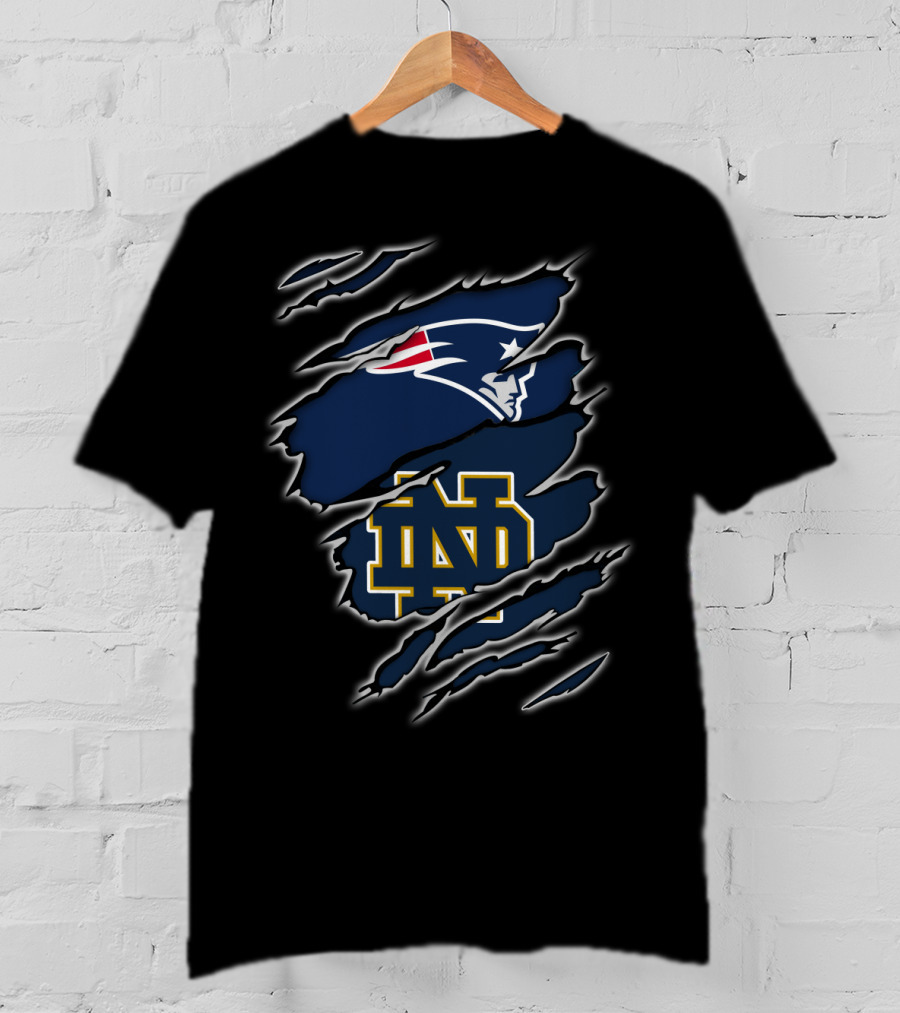 New England Patriots And Notre Dame Fighting Irish Fan Crossover T-Shirt