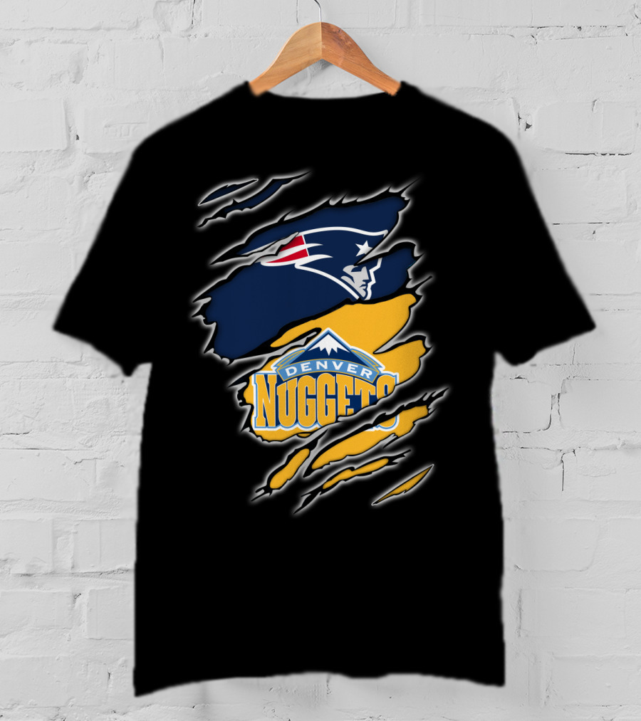 New England Patriots And Denver Nuggets Logos Mashup T-Shirt
