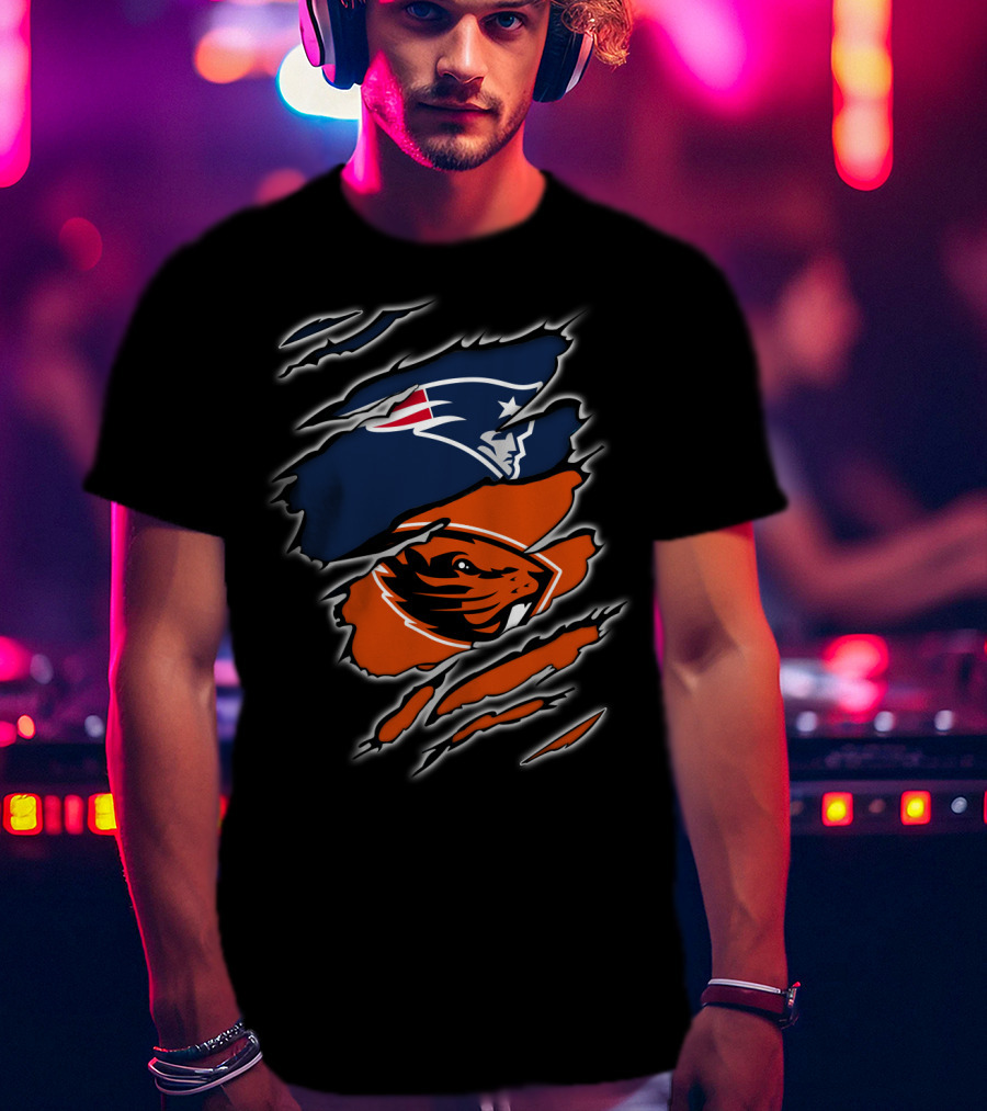 New England Patriots And Oregon State Beavers Logo Mashup T-Shirt