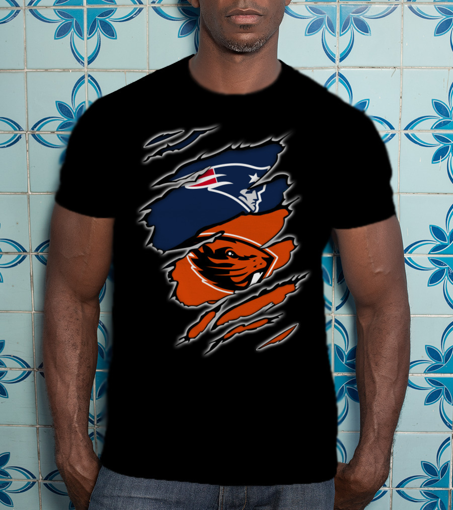New England Patriots And Oregon State Beavers Logo Mashup T-Shirt