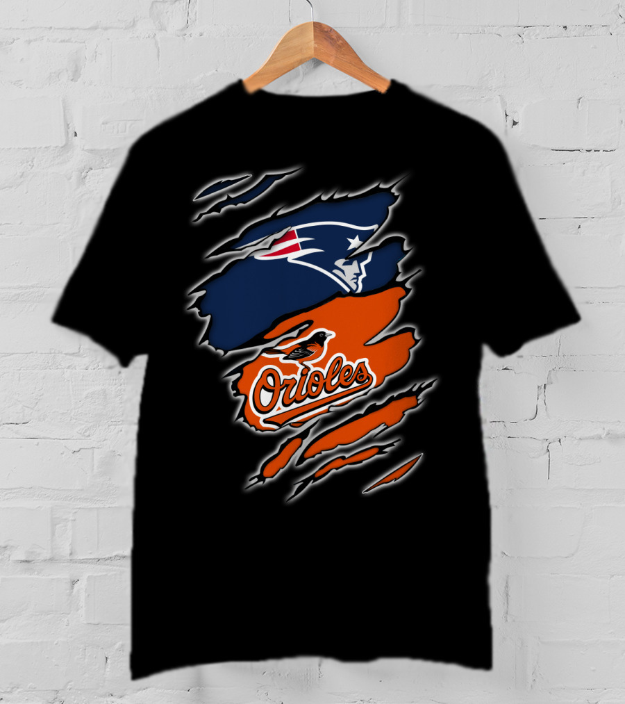 New England Patriots Baltimore Orioles Torn Ripped Claw Marks T-Shirt