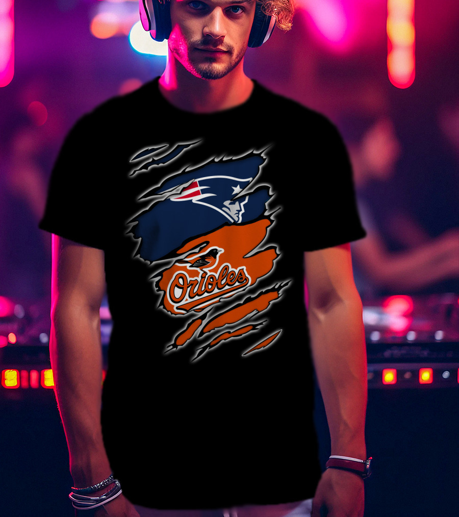 New England Patriots Baltimore Orioles Torn Ripped Claw Marks T-Shirt