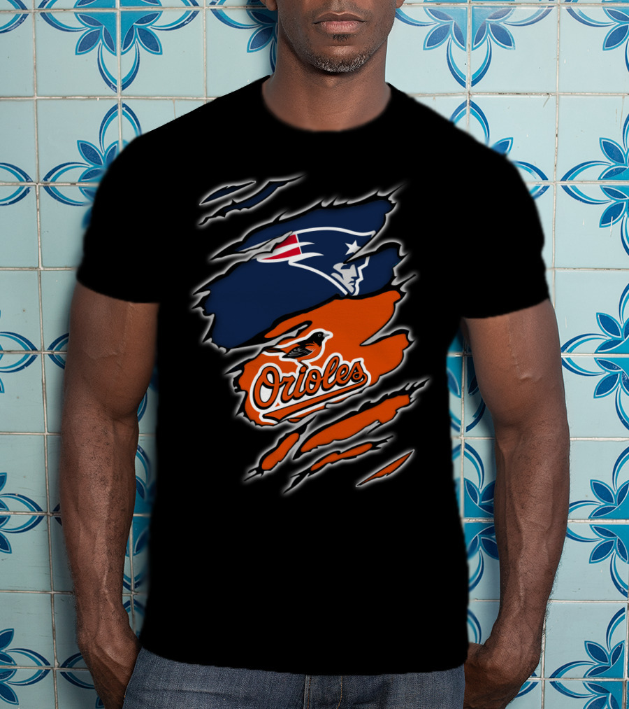New England Patriots Baltimore Orioles Torn Ripped Claw Marks T-Shirt