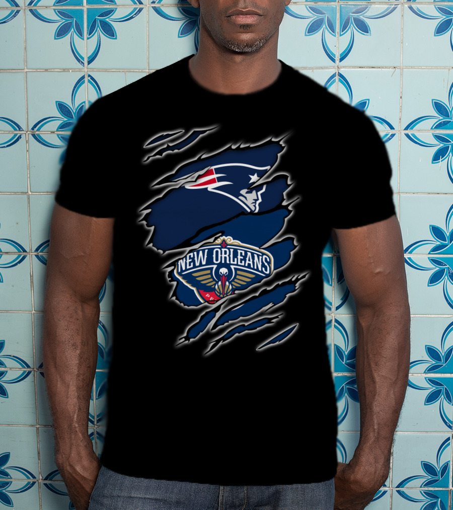 New England Patriots And New Orleans Pelicans Claw Marks T-Shirt