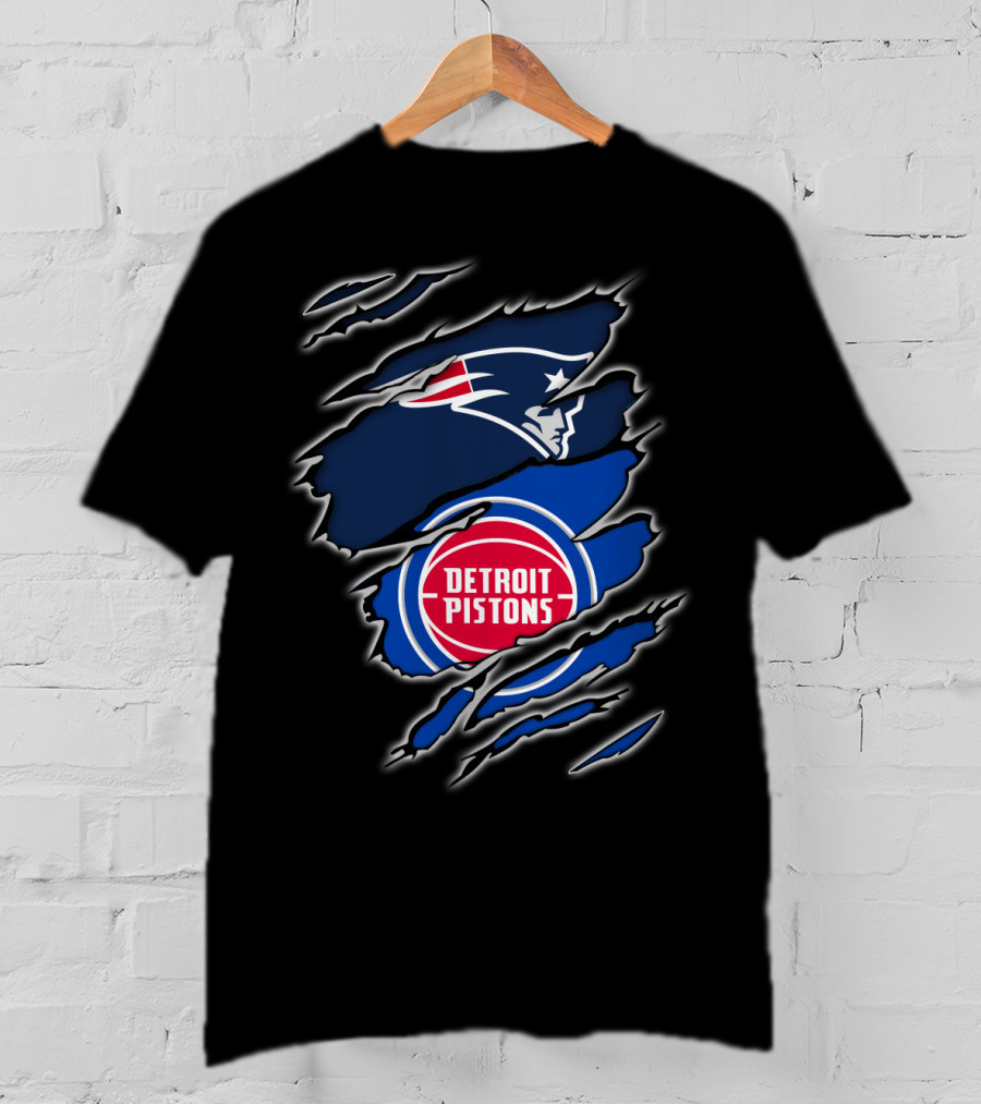 New England Patriots And Detroit Pistons Fan Crossover T-Shirt
