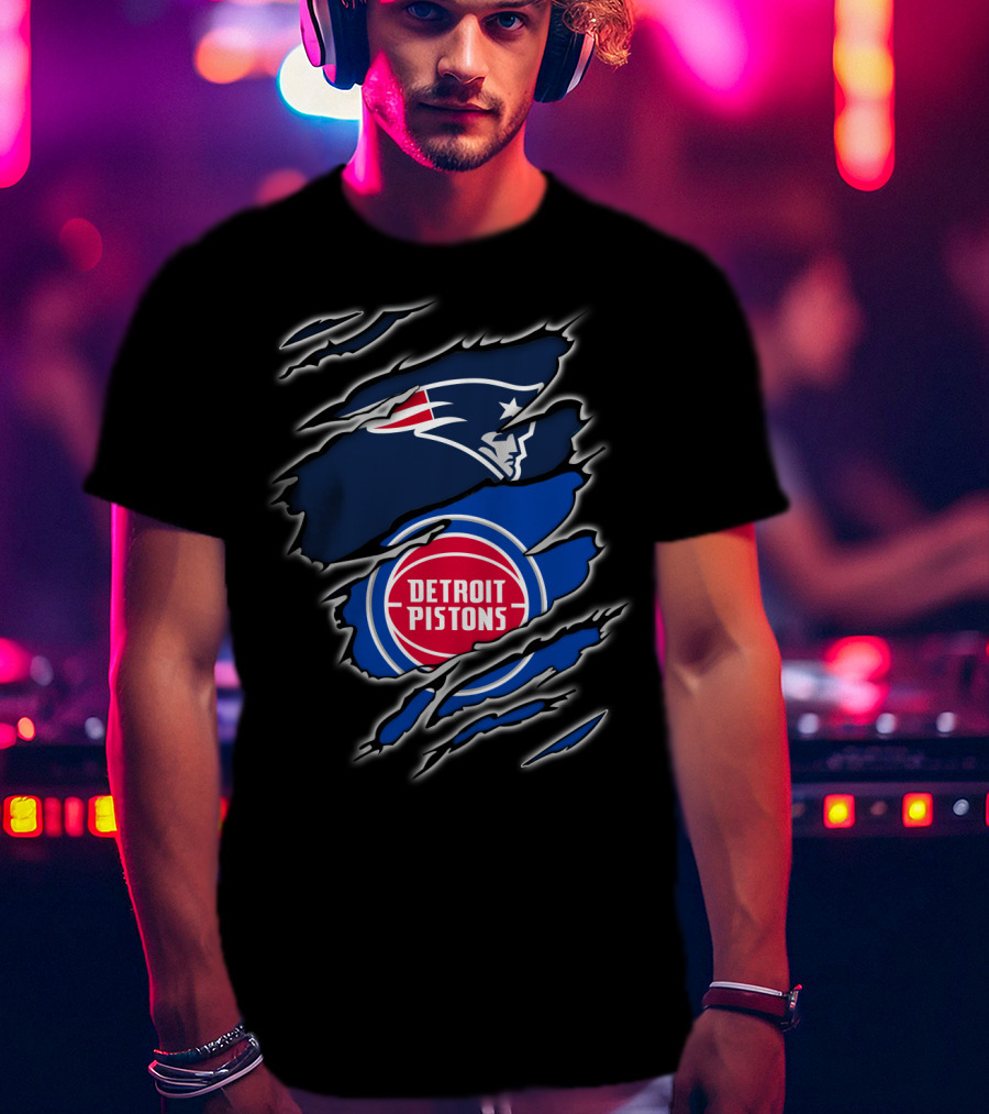 New England Patriots And Detroit Pistons Fan Crossover T-Shirt