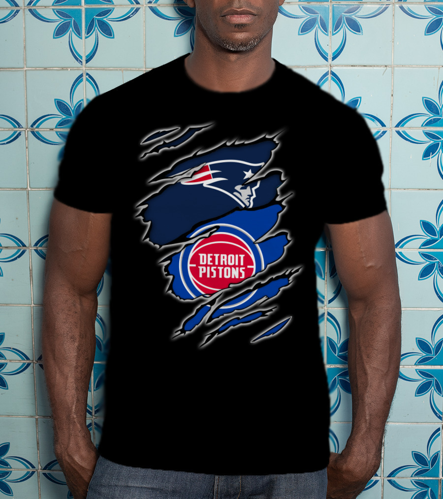 New England Patriots And Detroit Pistons Fan Crossover T-Shirt