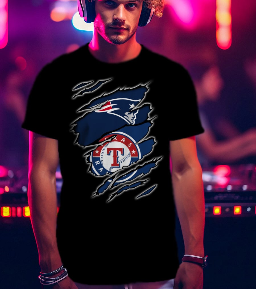 Patriots And Texas Rangers Logos Fusion T-Shirt