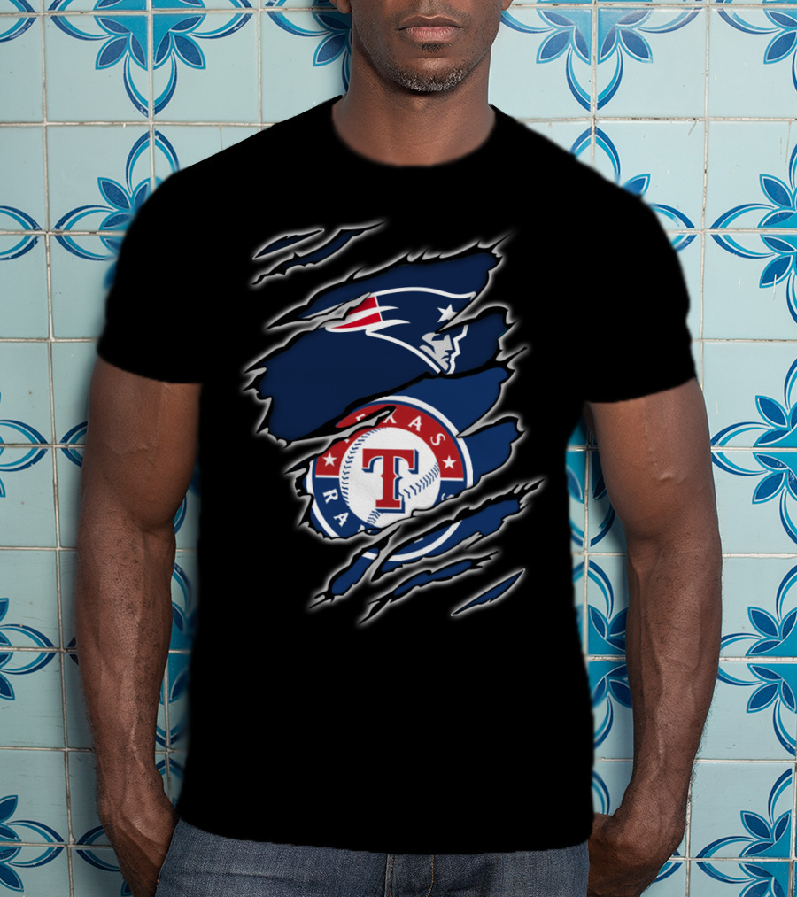 Patriots And Texas Rangers Logos Fusion T-Shirt