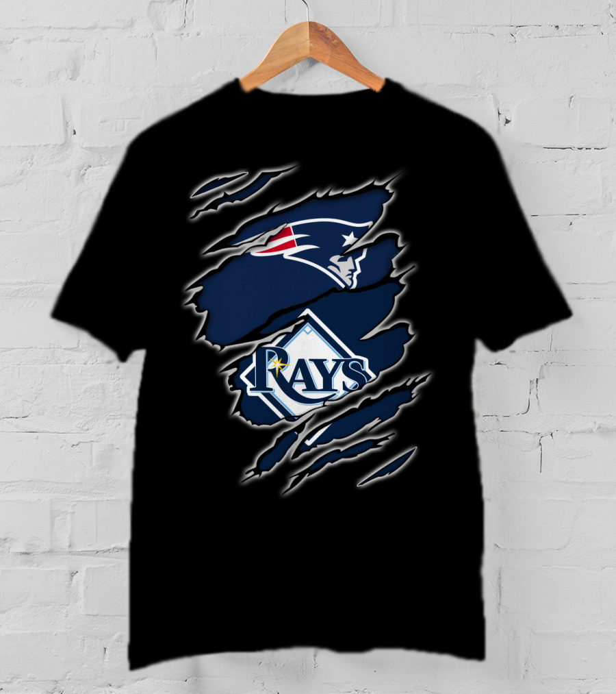 Patriots And Rays Logos In Torn T-Shirt