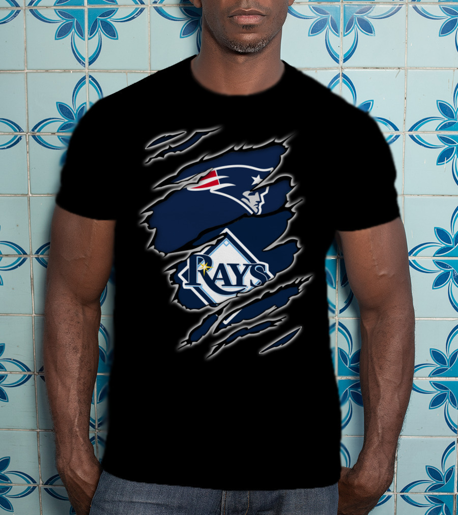 Patriots And Rays Logos In Torn T-Shirt