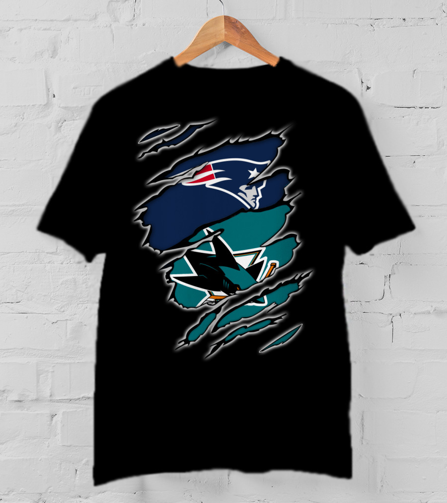 Patriots And Sharks Logos Inside Claw Marks T-Shirt