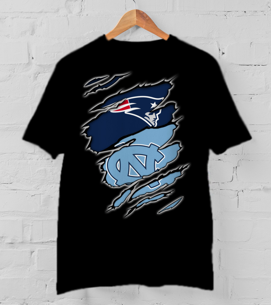 Patriots And Tar Heels Logo Rip Claw Marks T-Shirt