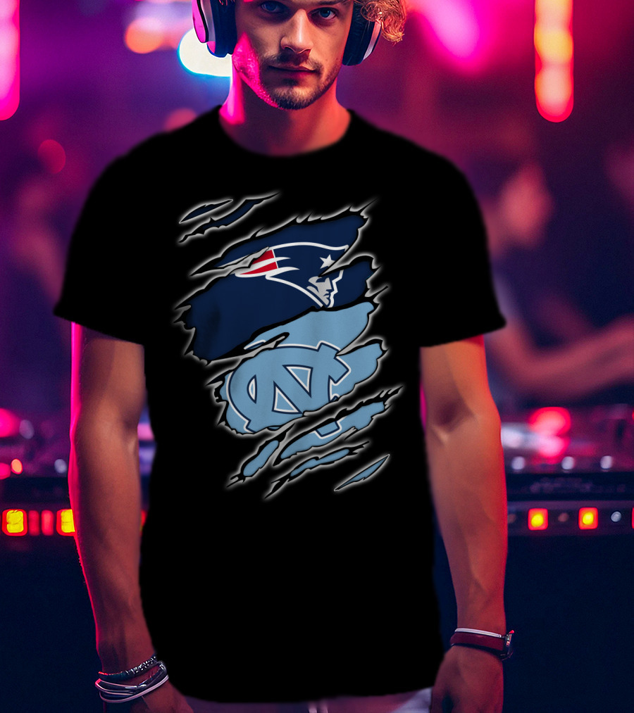 Patriots And Tar Heels Logo Rip Claw Marks T-Shirt