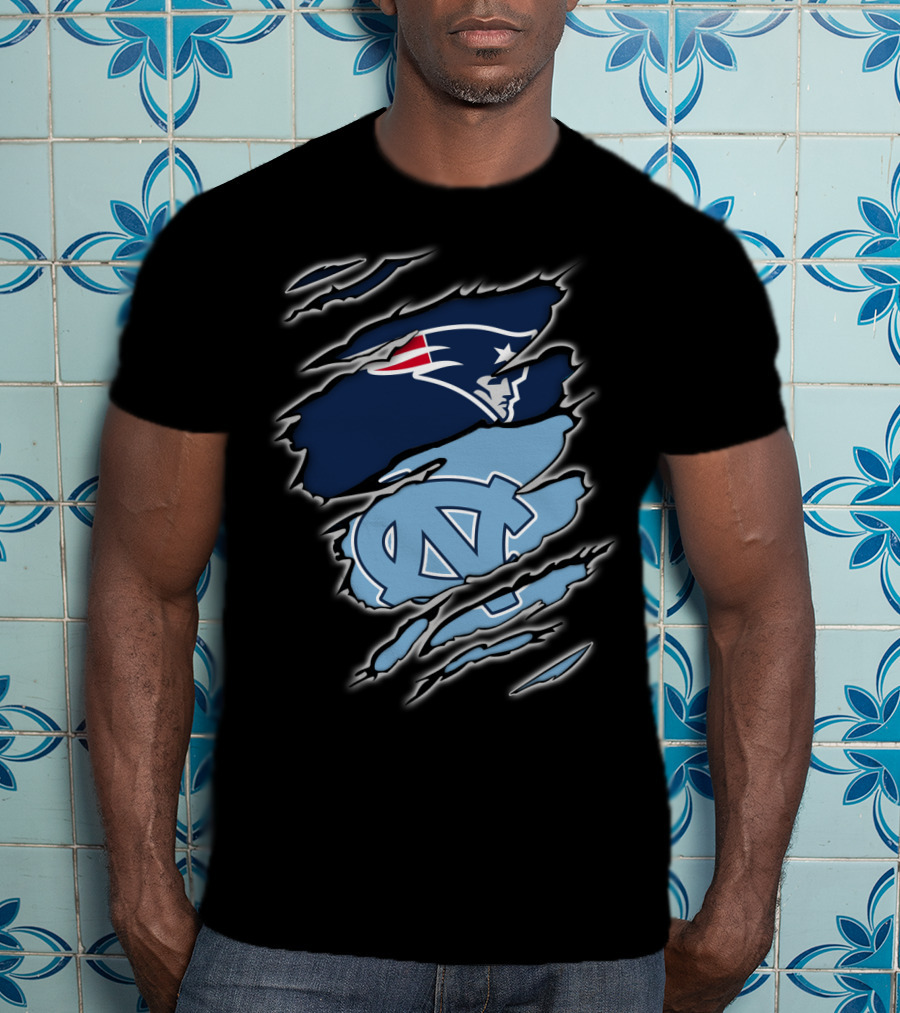 Patriots And Tar Heels Logo Rip Claw Marks T-Shirt