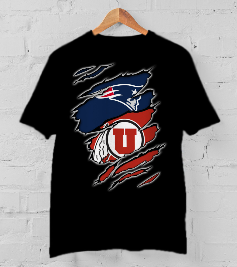 New England Patriots And Utah Utes Torn Ripped Combo T-Shirt