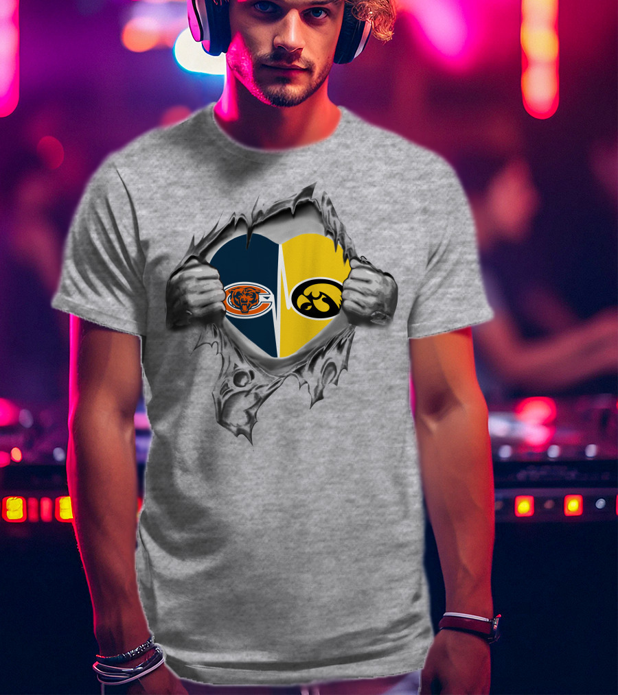 Hawkeyes Bears Heart Ripped Open T-Shirt