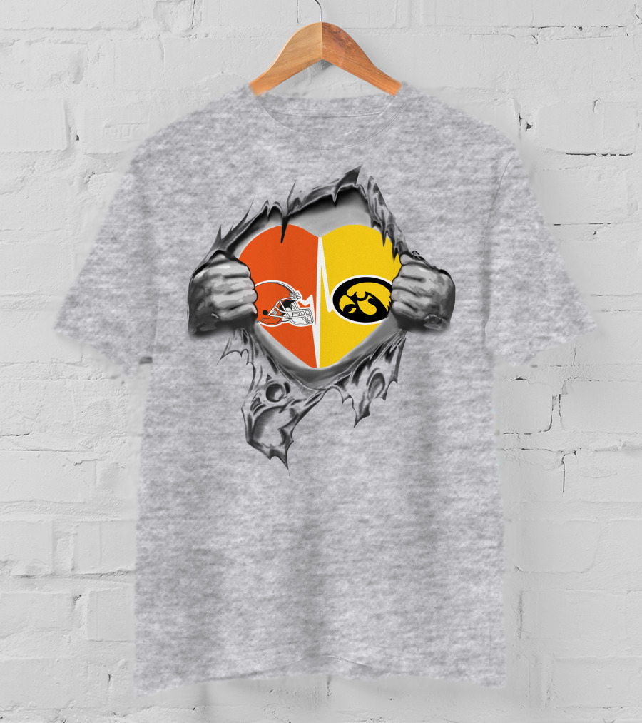 Cleveland Browns Iowa Hawkeyes Heart Logo Rip T-Shirt