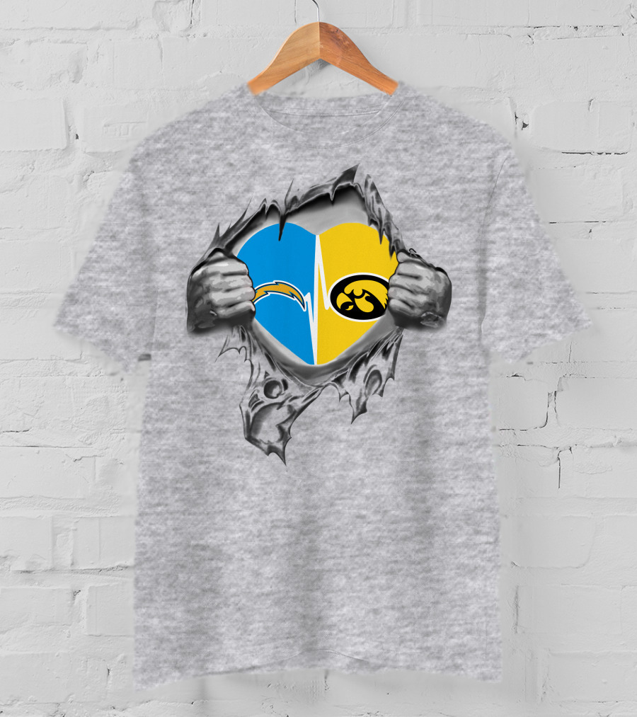 Hawkeyes Chargers Heart Logo Fusion Breaking Through T-Shirt