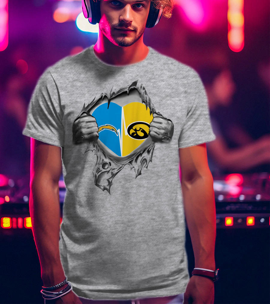 Hawkeyes Chargers Heart Logo Fusion Breaking Through T-Shirt