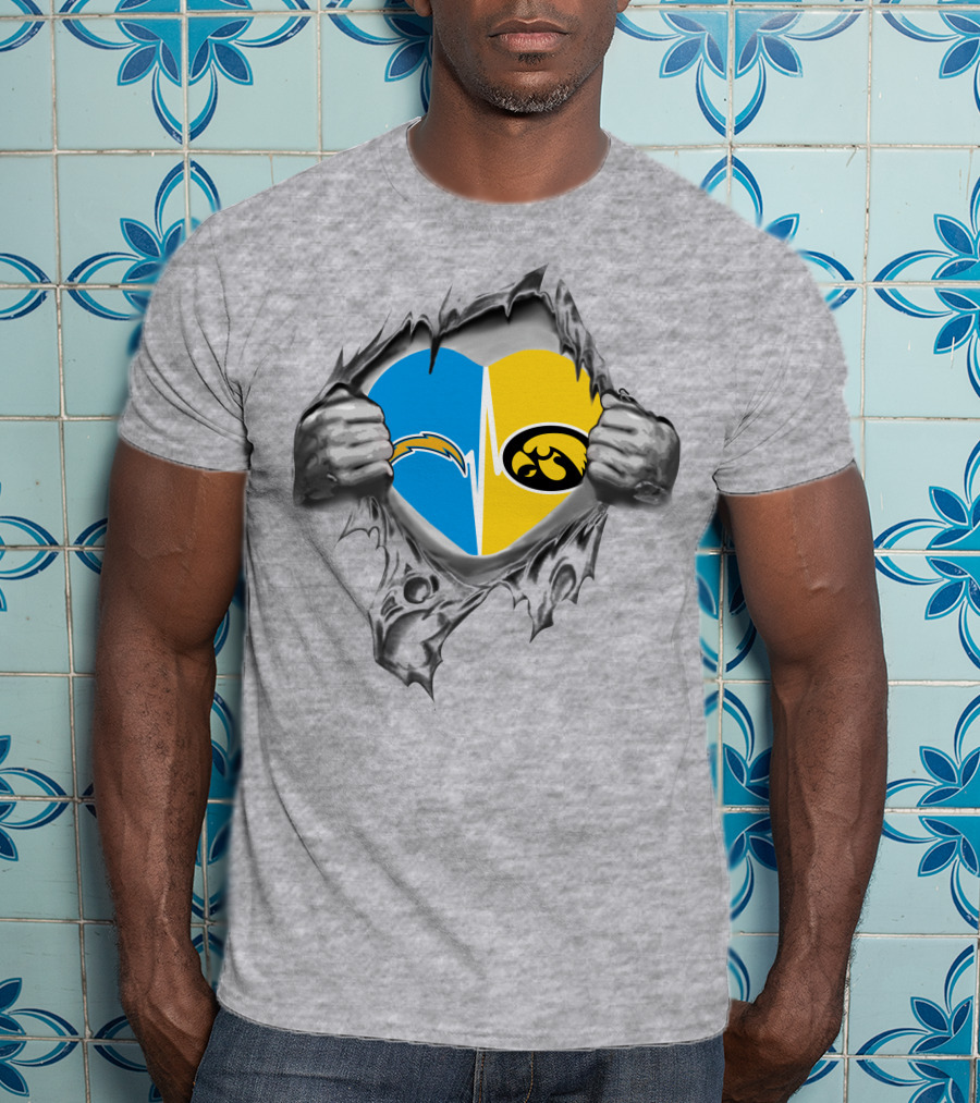 Hawkeyes Chargers Heart Logo Fusion Breaking Through T-Shirt