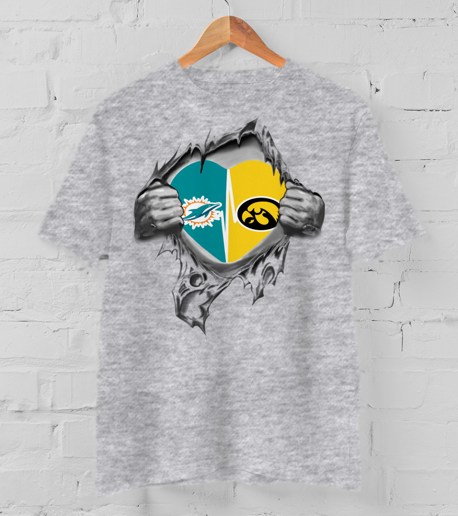 Miami Dolphins Iowa Hawkeyes Heart T-Shirt