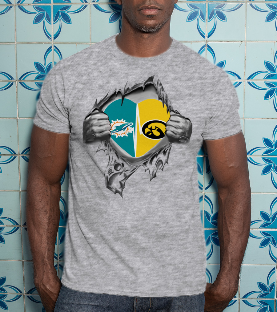 Miami Dolphins Iowa Hawkeyes Heart T-Shirt